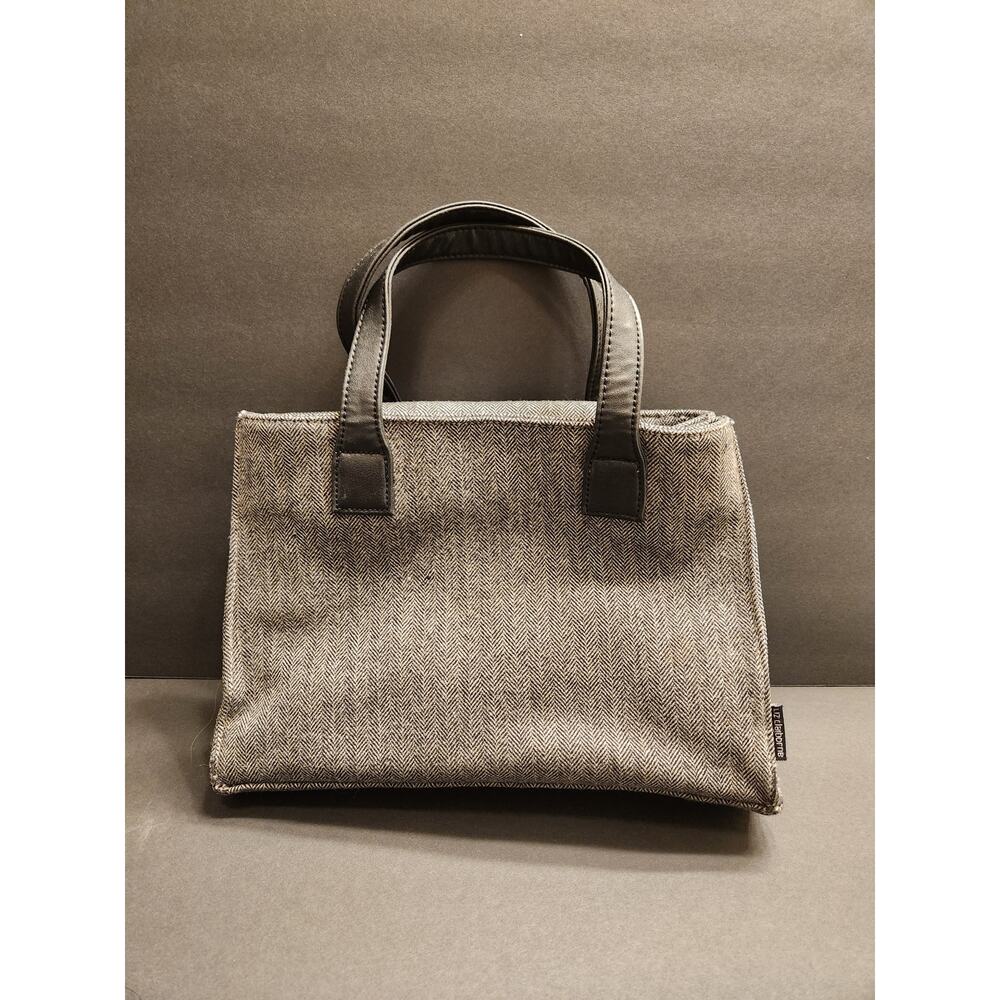LIZ CLAIBORNE Vtg Double Top Handle Purse Grey Black Wool Tweed Grannycore Mob - Picture 3 of 12
